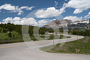 The twisty, curvy mountain road of the Beartooth Pass highway in Montana and Wyoming
