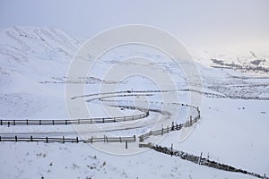 Twisty Road in the snow on a mountain