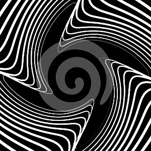 Twisty, spirally shape abstract monochrome geometric element.