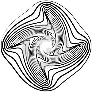 Twisty, spirally shape abstract monochrome geometric element.