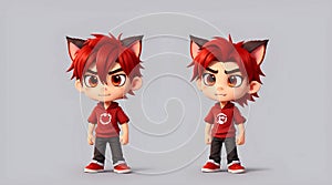 twitch of boy with red eyes angry wolf ears chibi anime style, Cartoon Character, AI Generative