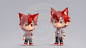 twitch of boy with red eyes angry wolf ears chibi anime style, Cartoon Character, AI Generative