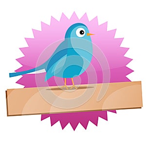 Twitter badge with Blue bird and sign