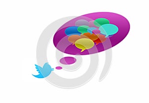 Twitter bird with speech bubble in various colors