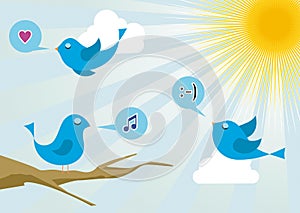 Twitter birds at social media sunrise photo
