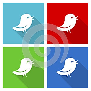 Twitter icon set, flat design vector illustration in eps 10 for webdesign and mobile applications in four color options