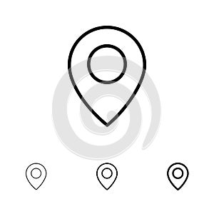 Twitter, Location, Map Bold and thin black line icon set