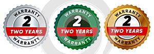 two 2 years warranty badge emblem seal set guarantee collection in silver green and gold premium circle shape