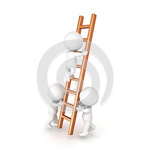 Two 3D Characters holding a ladder in order for one to climb