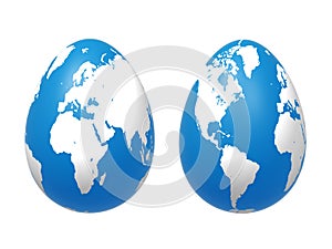 Two 3d eggs world in blue