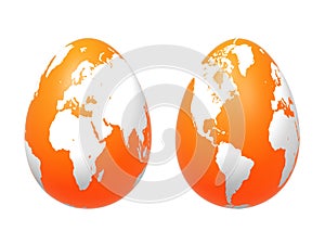 Two 3d eggs world in orange