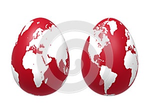 Two 3d eggs world in red
