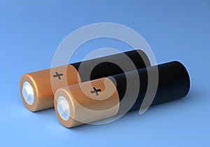 Two AA size batteries isolated on blue background in pastel colors