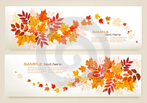 Two abstract autumn banners with colorful leaves
