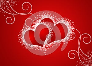 two abstract hearts in red background