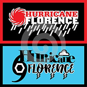 Two abstract vector mnemonic designs with rain and thunderstorm symbols of Hurricane Florence