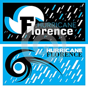 Two abstract vector mnemonic designs with rain and thunderstorm symbols of Hurricane Florence