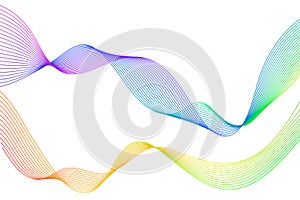 Two abstract waves made up from thin curved lines in bright trendy colours on white