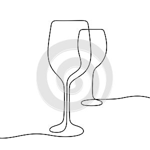 Wine glasses continuous line vector illustration