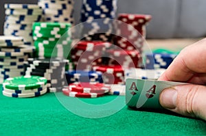 Two aces combination on chips background