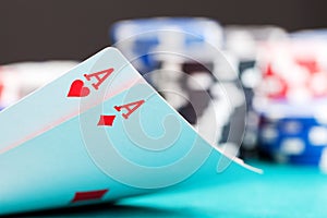 Two aces and gambling chips