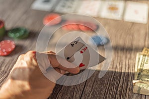 Two aces hand, poker texas hold theme