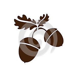 Two Acorn icon isolated. Vector patern art leaves and fruits. Vector illustration for logo, design concepts, interfaces, apps or