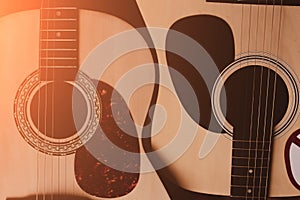 Two acoustic guitars. close-up