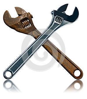 Two Adjustable Wrenches - One Rusted and the other in Stainless Steel