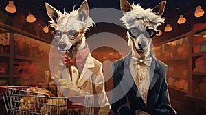 Walking Dead Inspired Shopping Halloween Pet With Two Dogs In Glasses And Suits photo