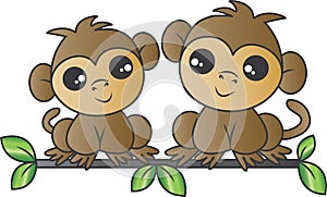 Two adorable monkeys sitting on a branch