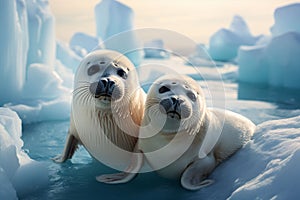 two adorable white baby harp seals