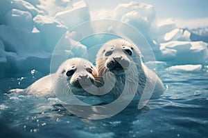 two adorable white baby harp seals