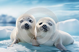 two adorable white baby harp seals