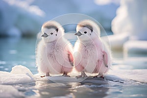 two adorable white baby penquins, nestlings