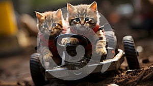 Two Adventurous Kitten Racers in Action-Packed Karting Adventure AI Generated