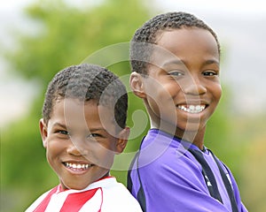 Two African American Boys in Soccer Uniforms photo