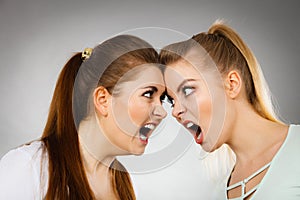 Two agressive women having argue fight