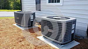 Two air conditioning units beside a building
