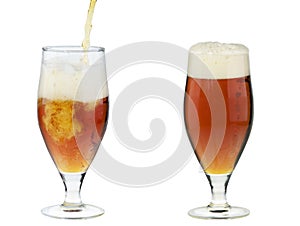 Two alcohol dark beer glasses with froth isolated photo