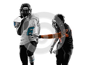 Two american football players running silhouette