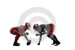 The two american football players studio isolated on white background