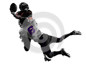 Two american football players tackle silhouette