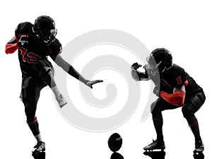 Two american football players touchdown celebration silhouette