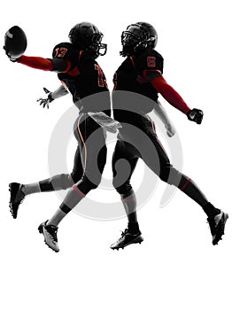 Two american football players touchdown celebration silhouette