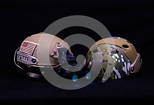 Two American Military Helmets, One With Night Vision