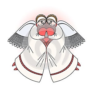 Two angels with heart. Stock illustration on religious occasions.