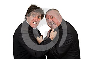 Two angry business colleagues during an argument, isolated on white background
