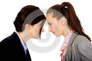 Two angry businesswomans face to face.