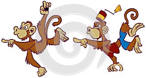 Two Angry Cartoon Monkeys Pointing Mascot Set